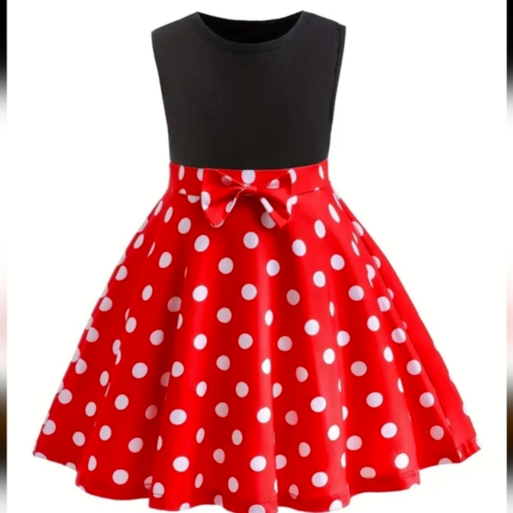 Girls Minnie Style Polka Dot Dress. Red, Blk, Wht Sz 4-5. Not official Disney.